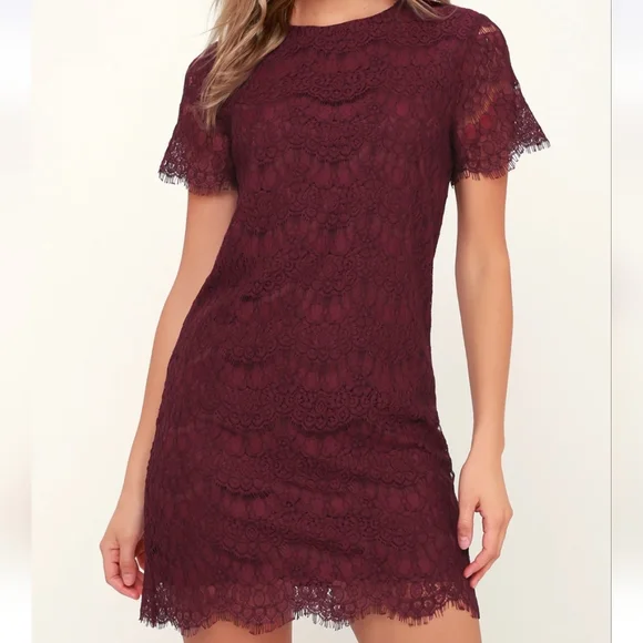 Lulus, Take Me To Brunch, Burgundy Lace Shift Dress, EUC, Women's XL - Picture 13 of 16